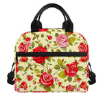 Red Pink Rose Floral Pattern Print Insulated Lunch Bag