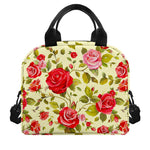 Red Pink Rose Floral Pattern Print Insulated Lunch Bag