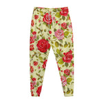 Red Pink Rose Floral Pattern Print Jogger Pants