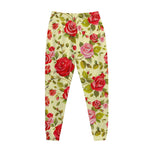 Red Pink Rose Floral Pattern Print Jogger Pants