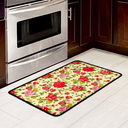 Red Pink Rose Floral Pattern Print Kitchen Mat