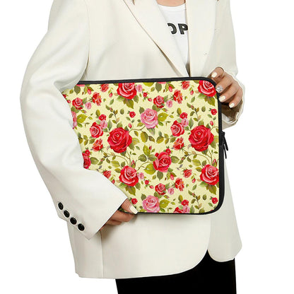 Red Pink Rose Floral Pattern Print Laptop Sleeve