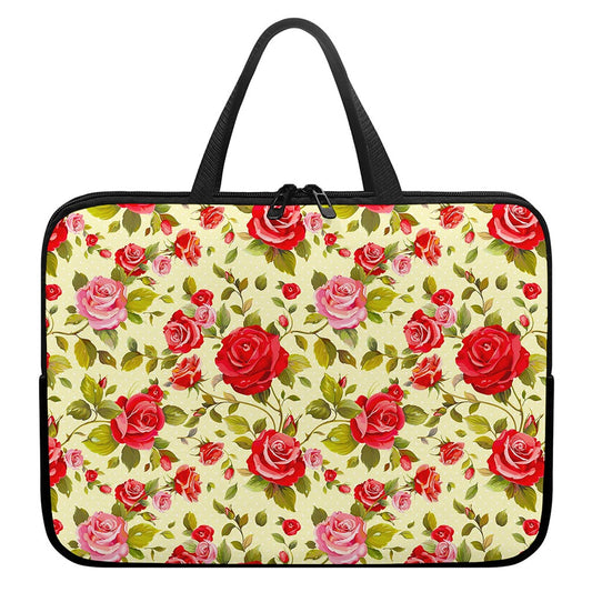 Red Pink Rose Floral Pattern Print Laptop Sleeve With Handle