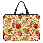 Red Pink Rose Floral Pattern Print Laptop Sleeve With Handle