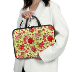 Red Pink Rose Floral Pattern Print Laptop Sleeve With Handle