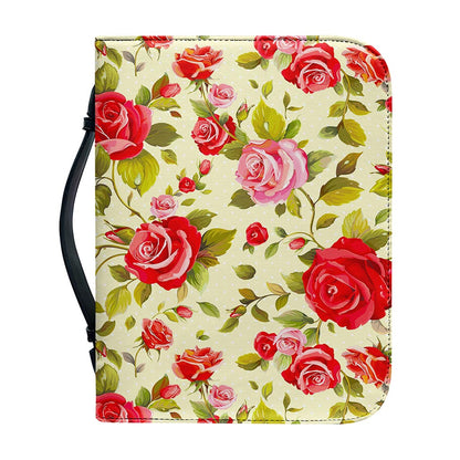 Red Pink Rose Floral Pattern Print Leather Bible Cover