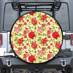 Red Pink Rose Floral Pattern Print Leather Spare Tire Cover