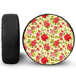 Red Pink Rose Floral Pattern Print Leather Spare Tire Cover