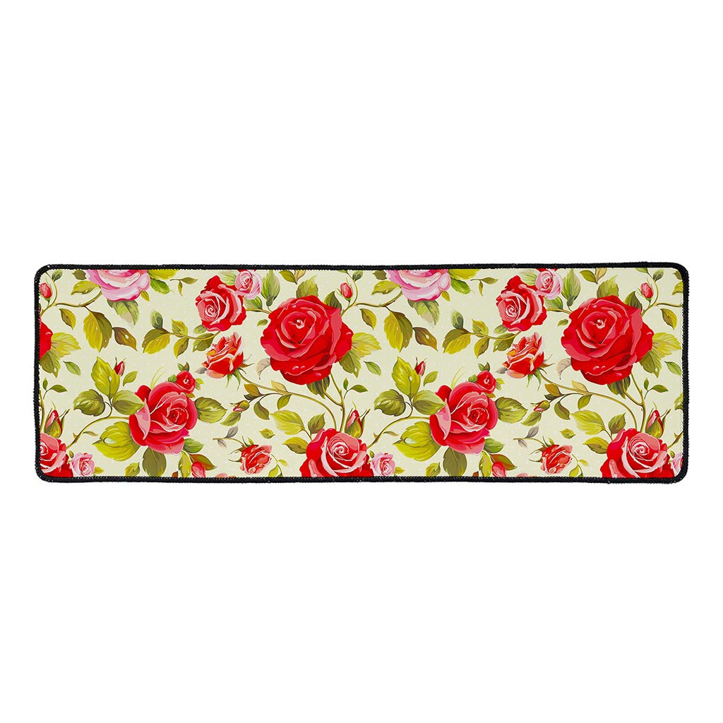 Red Pink Rose Floral Pattern Print Long Kitchen Mat