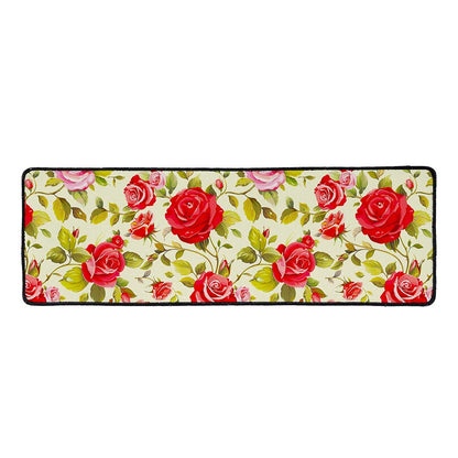 Red Pink Rose Floral Pattern Print Long Kitchen Mat