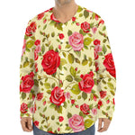 Red Pink Rose Floral Pattern Print Long Sleeve Baseball Jersey