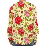 Red Pink Rose Floral Pattern Print Long Sleeve Baseball Jersey
