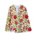 Red Pink Rose Floral Pattern Print Long Sleeve Short Coat