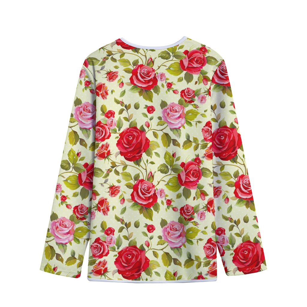 Red Pink Rose Floral Pattern Print Long Sleeve Short Coat