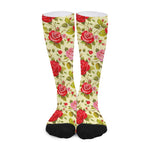 Red Pink Rose Floral Pattern Print Long Socks