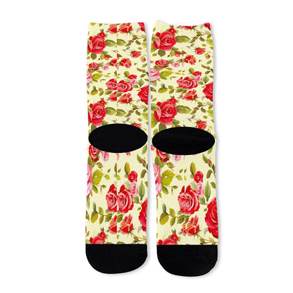 Red Pink Rose Floral Pattern Print Long Socks