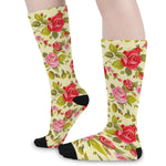 Red Pink Rose Floral Pattern Print Long Socks