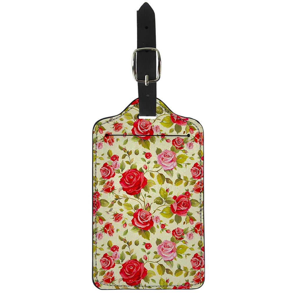 Red Pink Rose Floral Pattern Print Luggage Tag