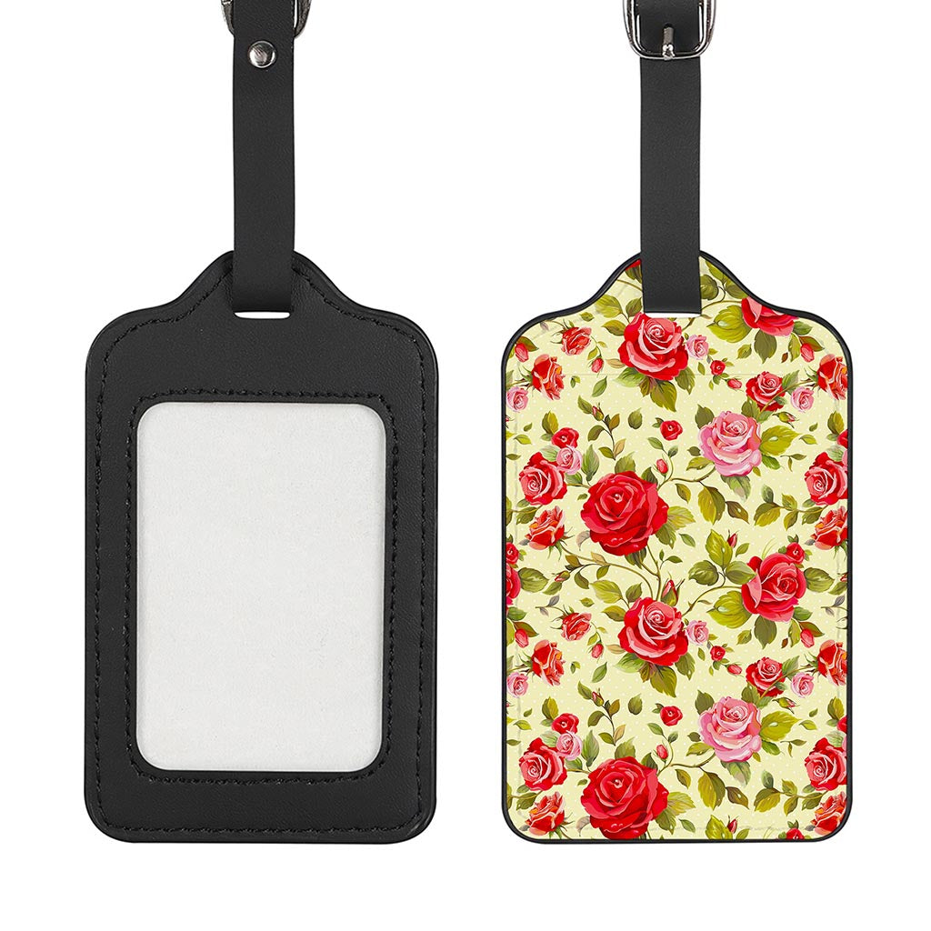 Red Pink Rose Floral Pattern Print Luggage Tag