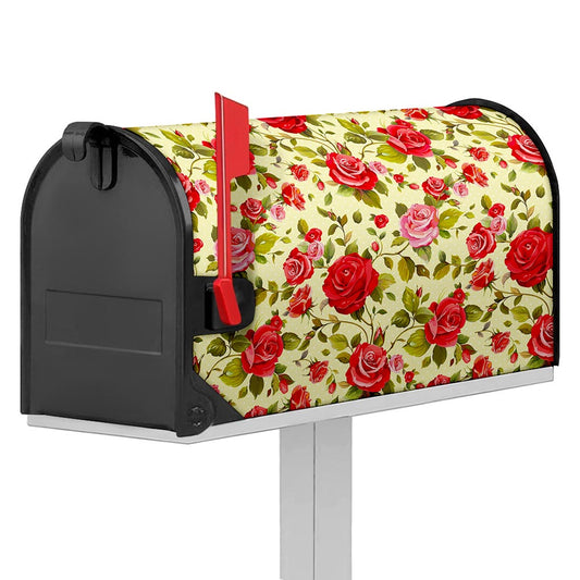 Red Pink Rose Floral Pattern Print Mailbox Cover