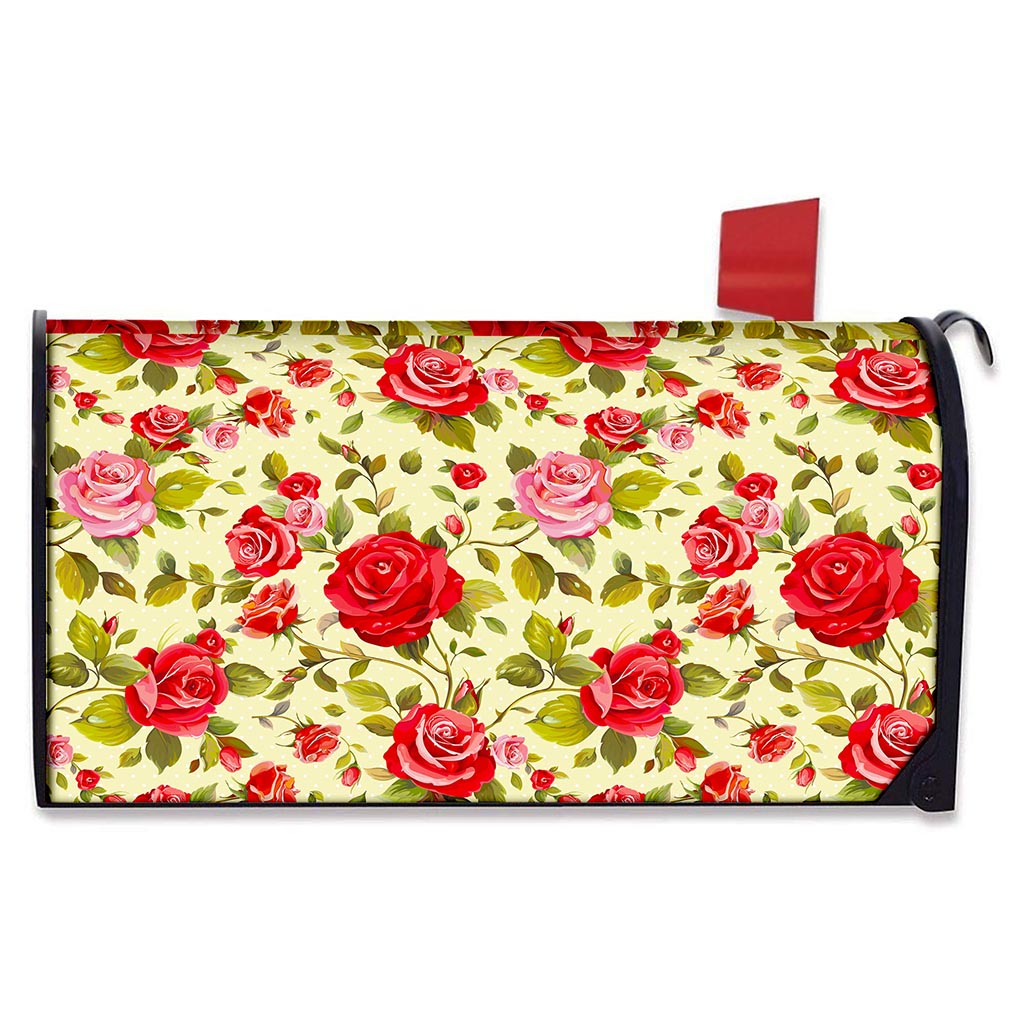 Red Pink Rose Floral Pattern Print Mailbox Cover