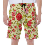Red Pink Rose Floral Pattern Print Men's Beach Shorts