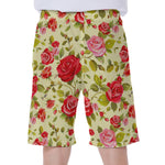 Red Pink Rose Floral Pattern Print Men's Beach Shorts
