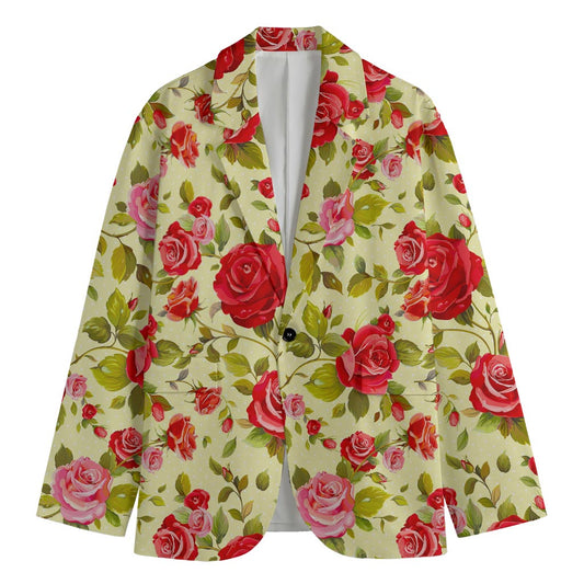 Red Pink Rose Floral Pattern Print Men's Blazer