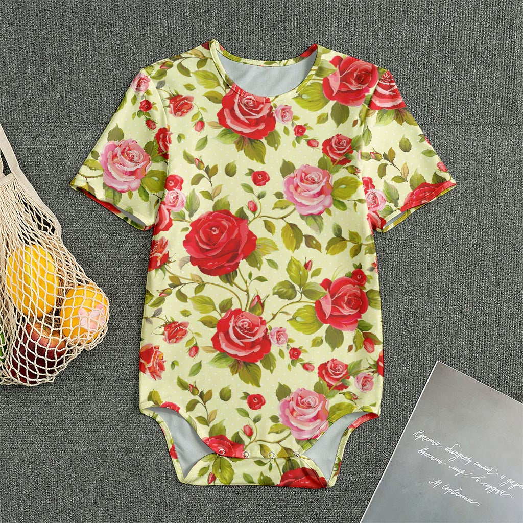 Red Pink Rose Floral Pattern Print Men's Bodysuit