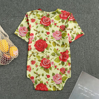 Red Pink Rose Floral Pattern Print Men's Bodysuit