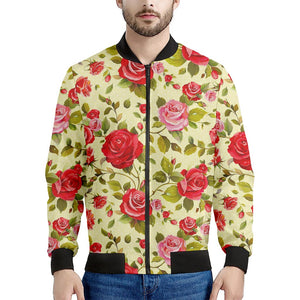 Red Pink Rose Floral Pattern Print Men's Bomber Jacket