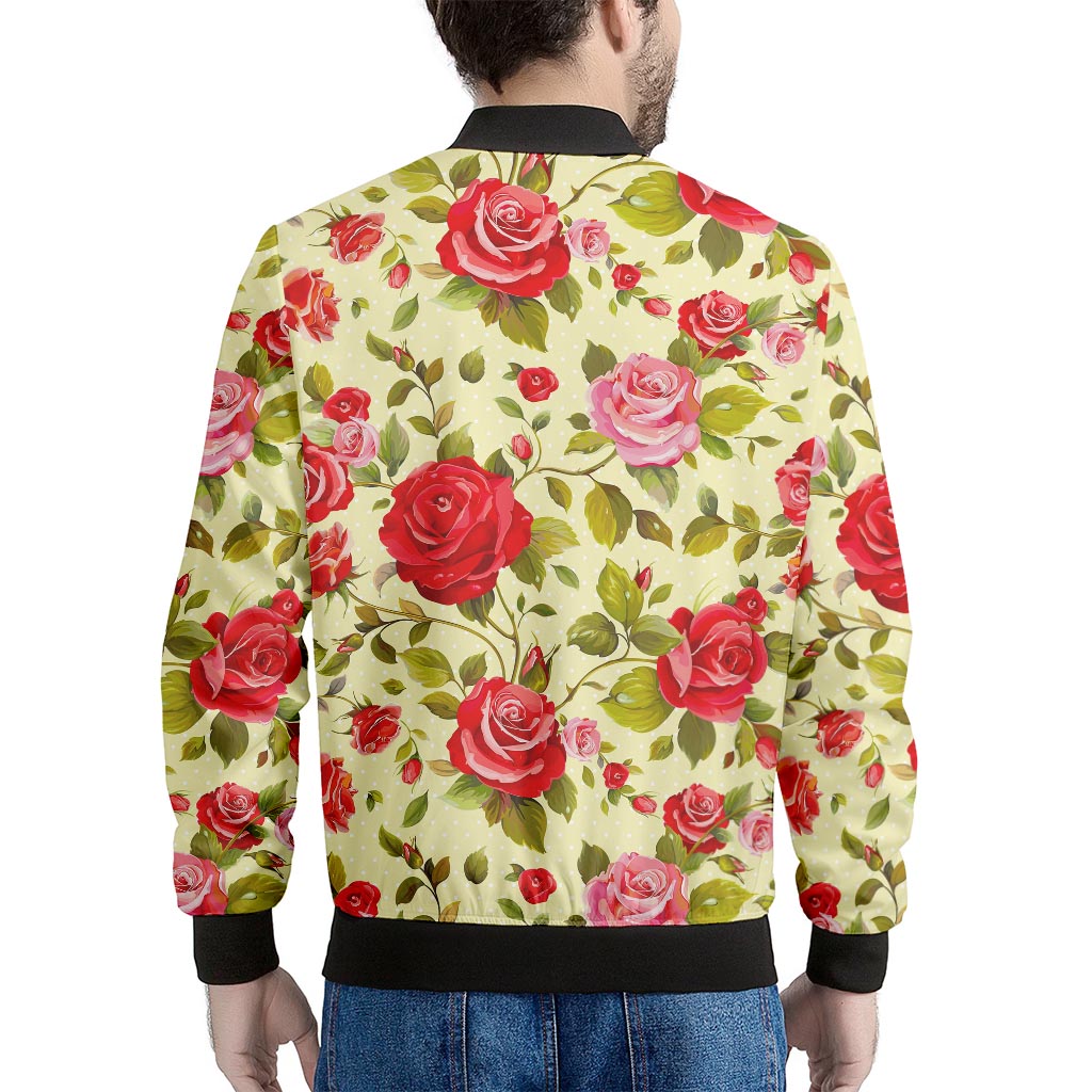 Red Pink Rose Floral Pattern Print Men's Bomber Jacket