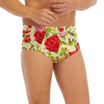 Red Pink Rose Floral Pattern Print Men's Briefs