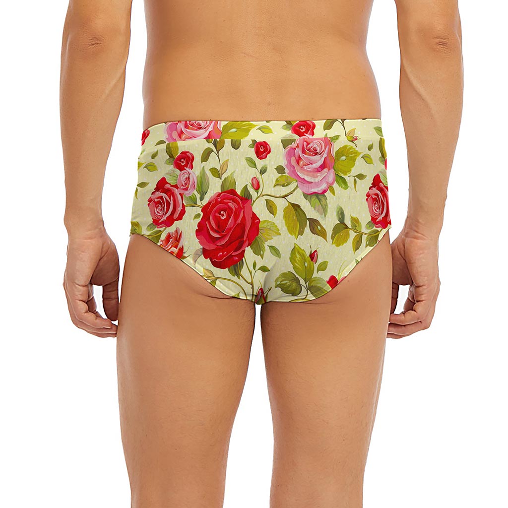 Red Pink Rose Floral Pattern Print Men's Briefs