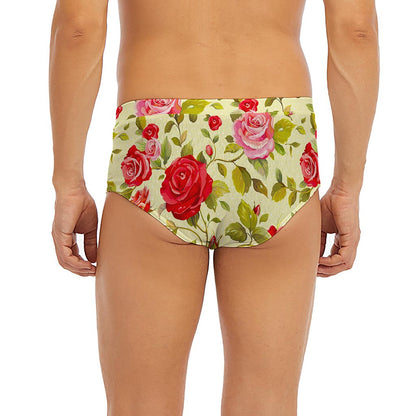 Red Pink Rose Floral Pattern Print Men's Briefs