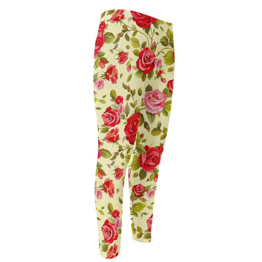 Red Pink Rose Floral Pattern Print Men's Compression Pants