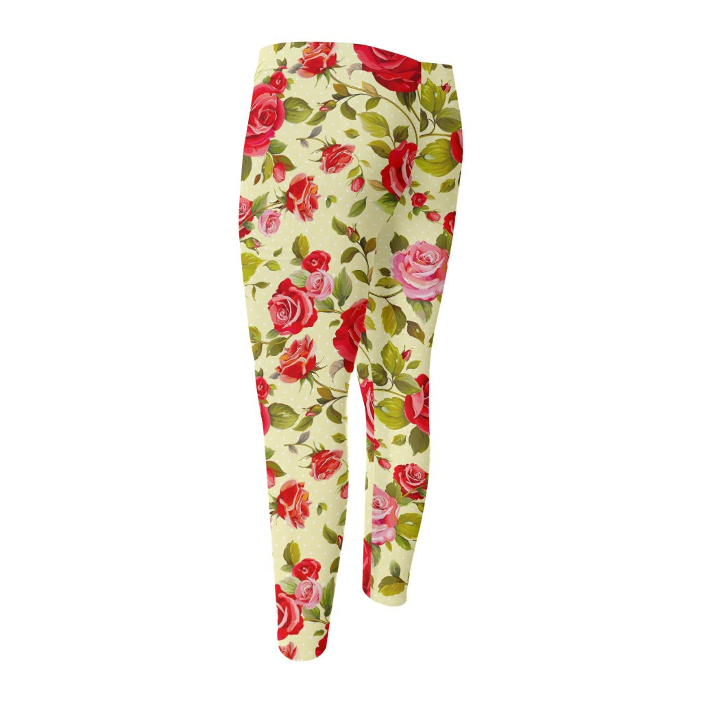 Red Pink Rose Floral Pattern Print Men's Compression Pants