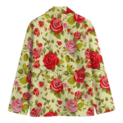Red Pink Rose Floral Pattern Print Men's Cotton Blazer