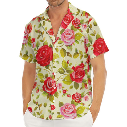 Red Pink Rose Floral Pattern Print Men's Deep V-Neck Shirt