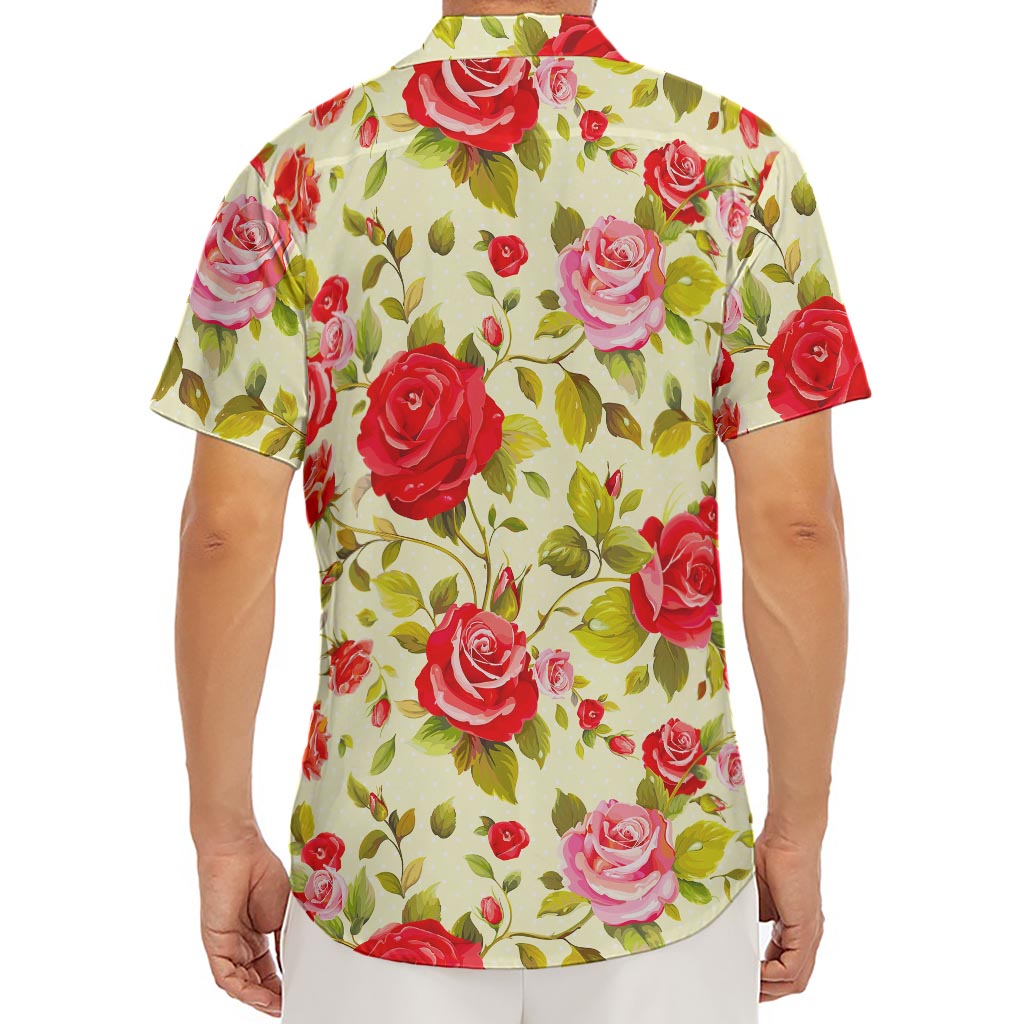 Red Pink Rose Floral Pattern Print Men's Deep V-Neck Shirt