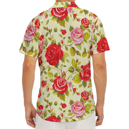 Red Pink Rose Floral Pattern Print Men's Deep V-Neck Shirt