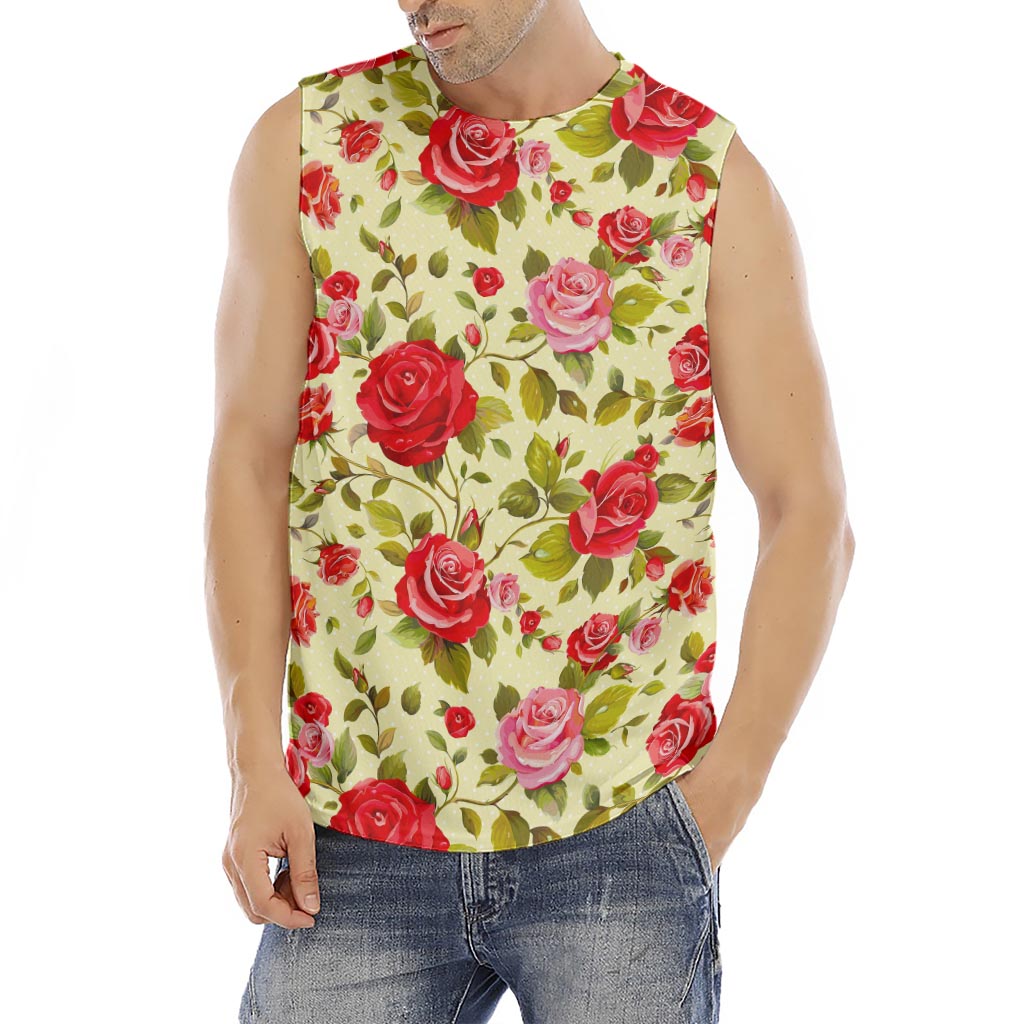 Red Pink Rose Floral Pattern Print Men's Fitness Tank Top