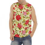 Red Pink Rose Floral Pattern Print Men's Fitness Tank Top