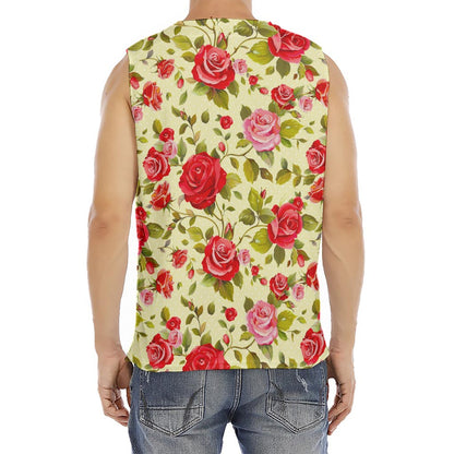 Red Pink Rose Floral Pattern Print Men's Fitness Tank Top