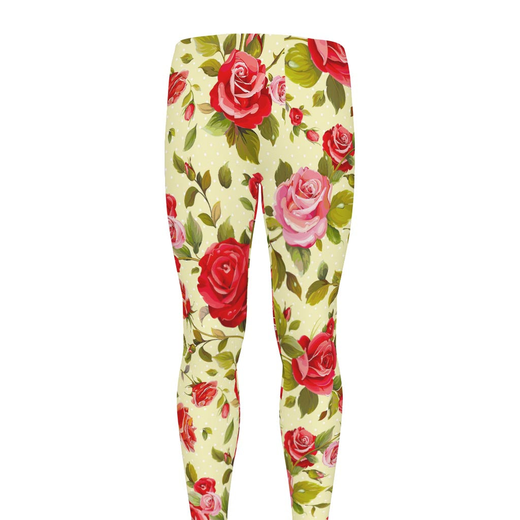Red Pink Rose Floral Pattern Print Men's leggings