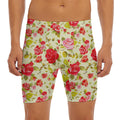 Red Pink Rose Floral Pattern Print Men's Long Boxer Briefs