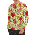 Red Pink Rose Floral Pattern Print Men's Long Sleeve Rash Guard