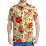 Red Pink Rose Floral Pattern Print Men's Polo Shirt
