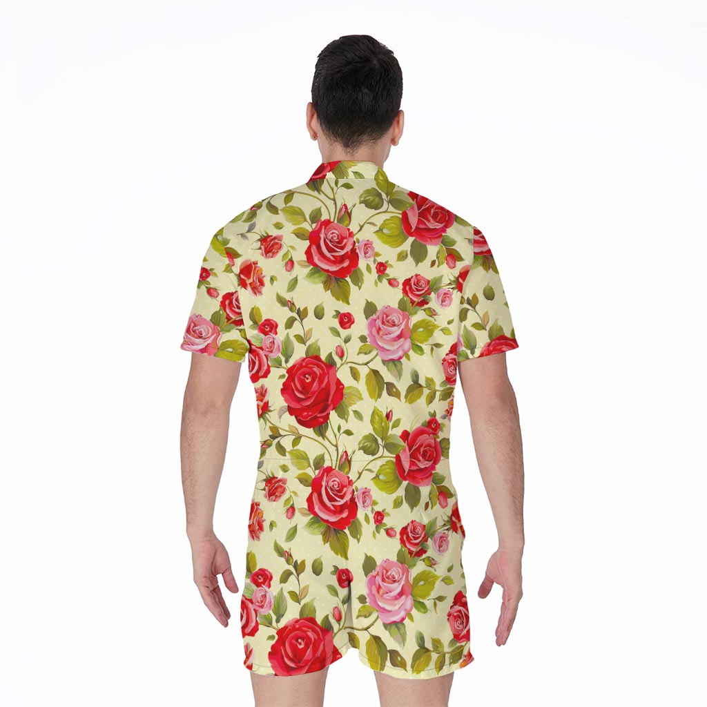 Red Pink Rose Floral Pattern Print Men's Rompers