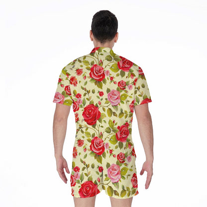 Red Pink Rose Floral Pattern Print Men's Rompers